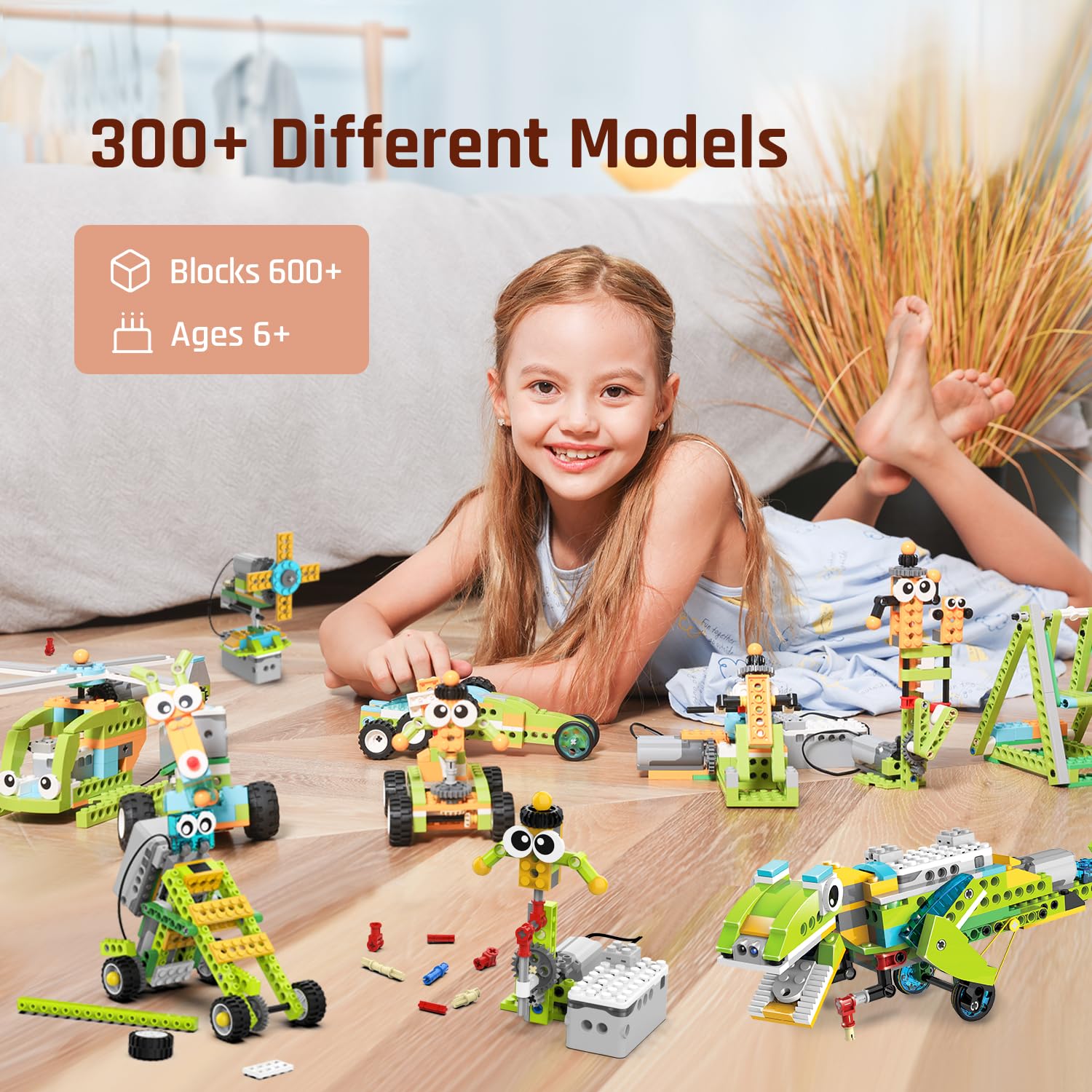 Blocks laid out for 200+ build options with makerzoid kit.