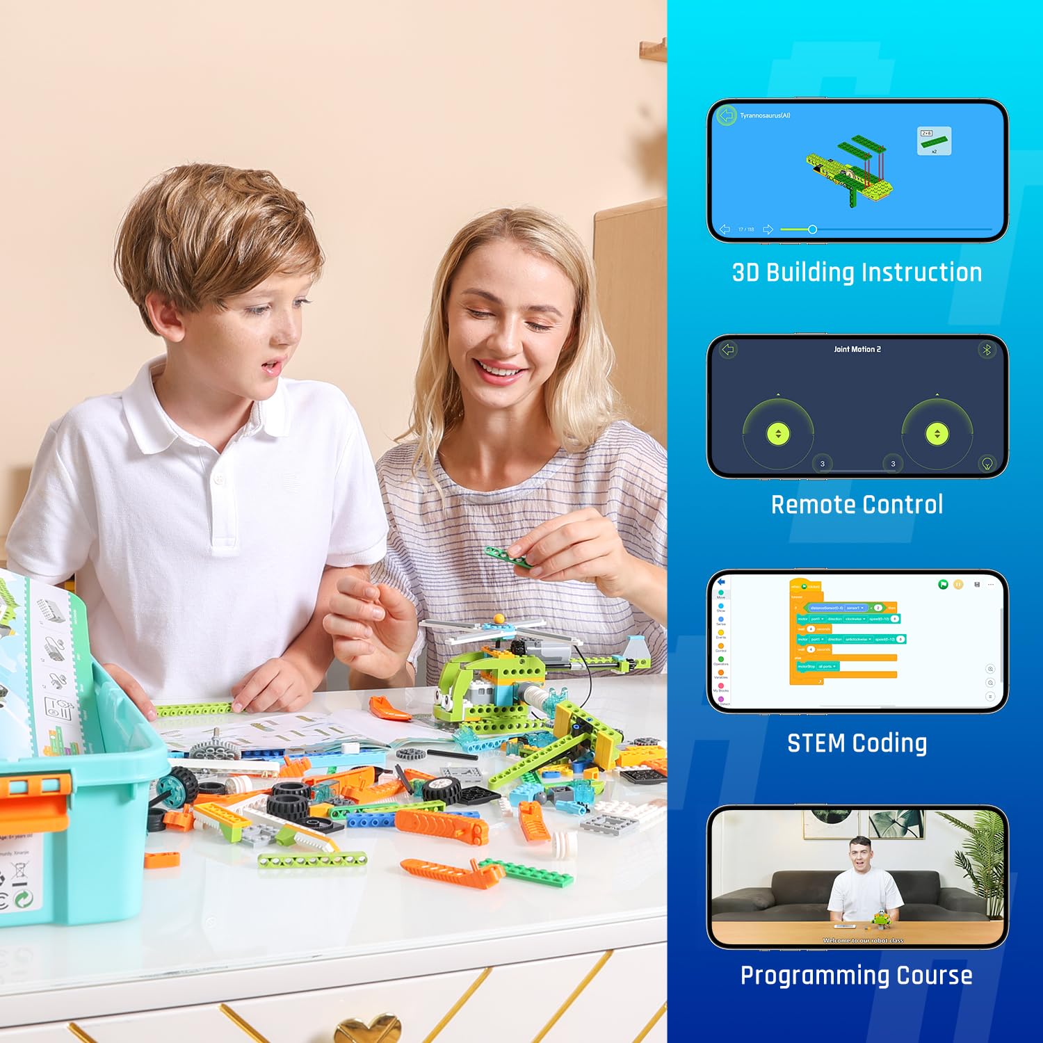 App remote control displayed on a smartphone for interactive play and coding.