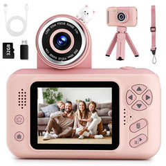 Makolle Upgrade Kids Selfie Camera front view pink, ideal for easy beginner photography.