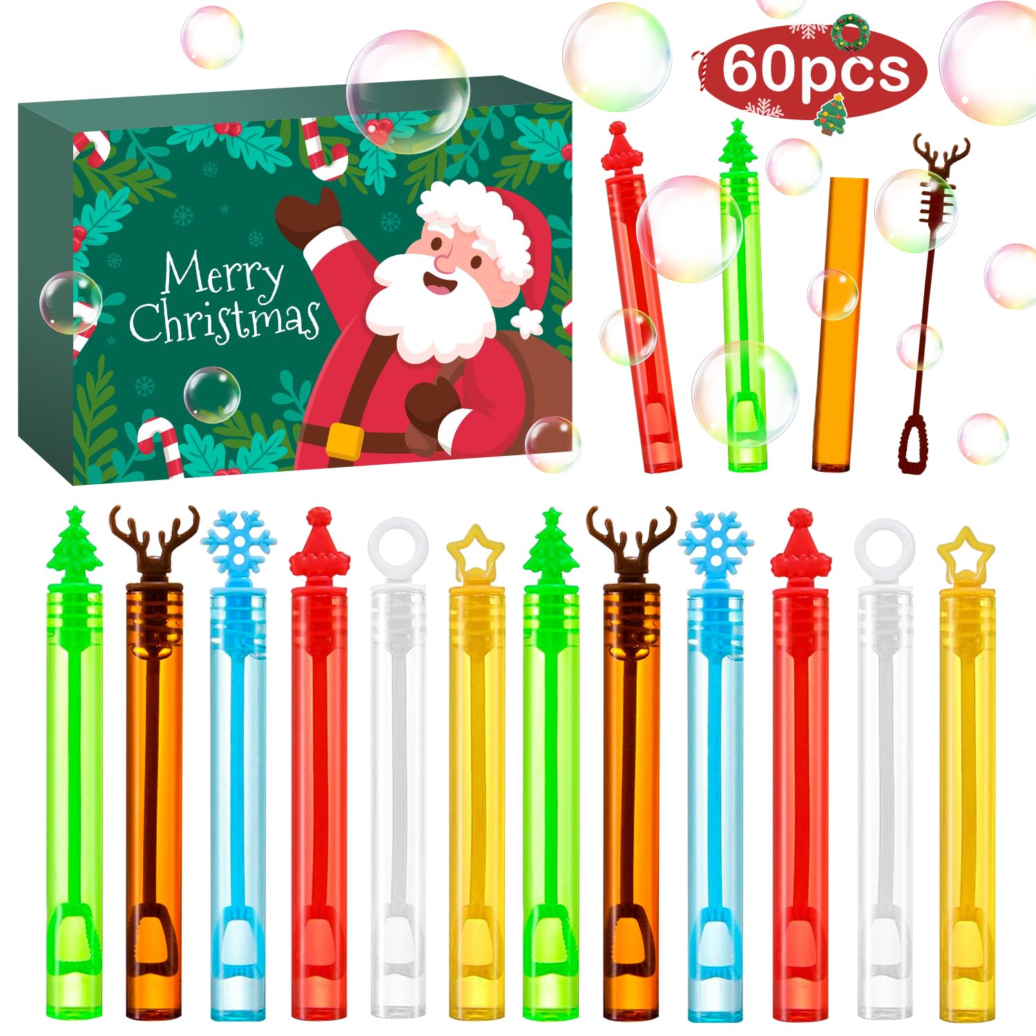 Malhaii Christmas bubbles 60pcs pack in vibrant colors for holiday party favors