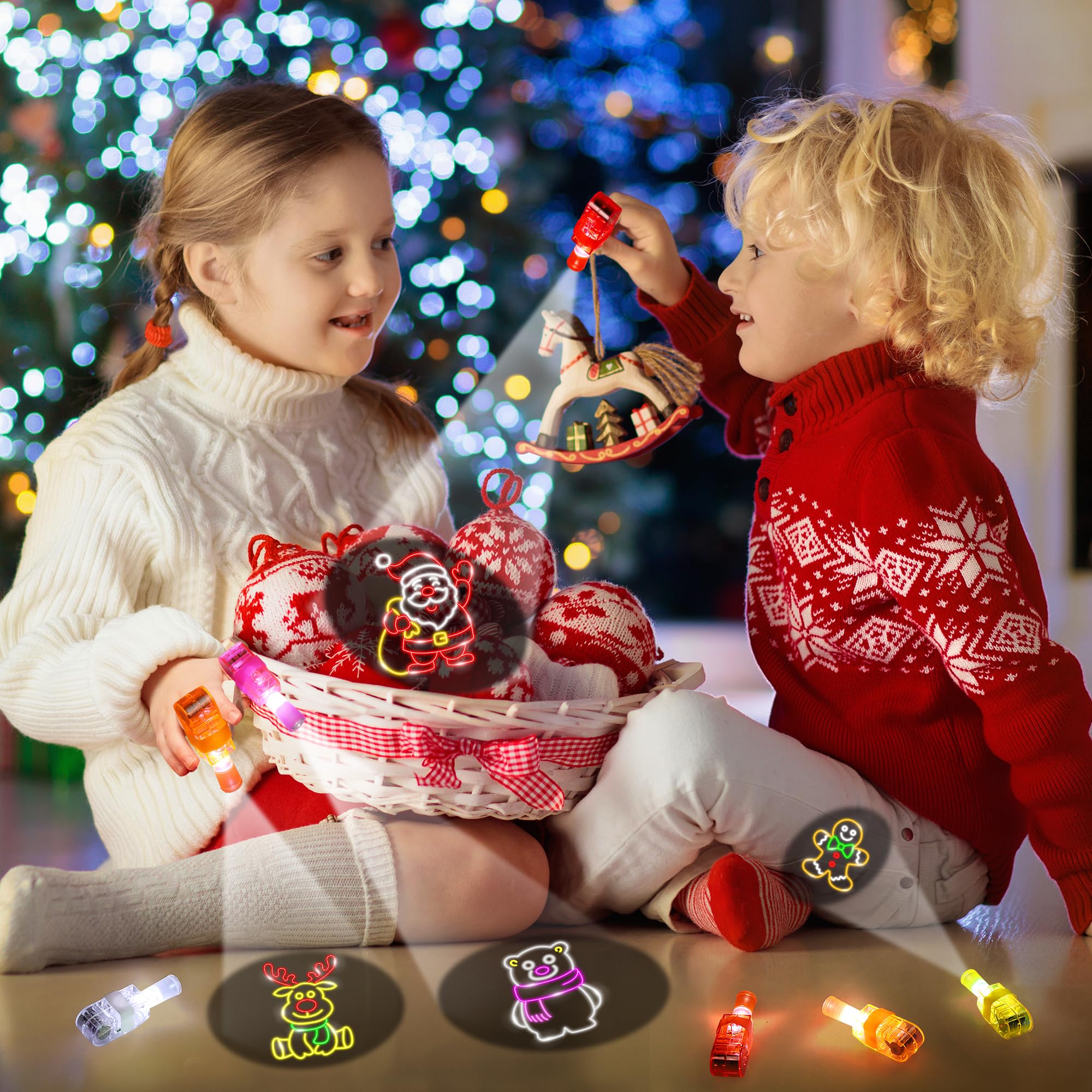Malhaii finger lights Reindeer pattern light up stocking stuffers with cheer