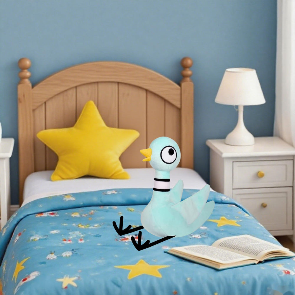 Malvjun pigeon plush fits in car seats for travel buddies.