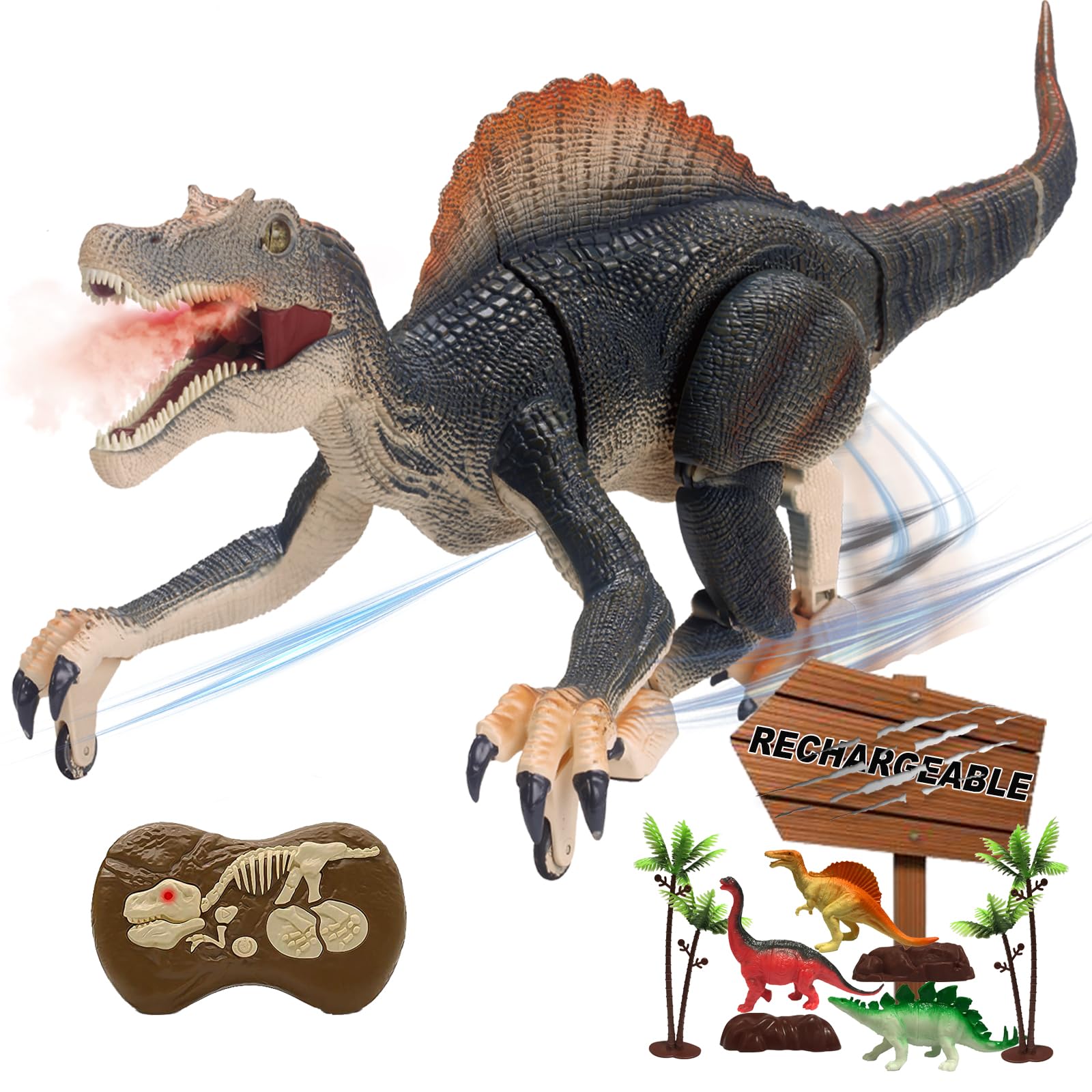 MAMABOO RC dinosaur walking action for immersive pretend play indoors and outdoors.