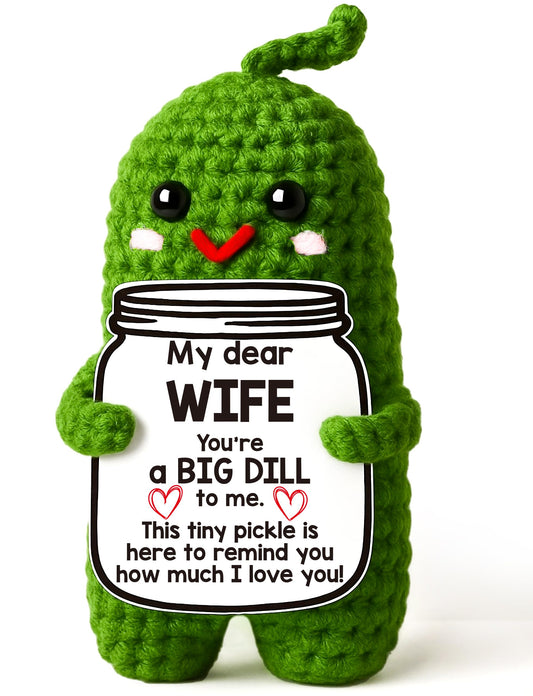 MAMAGIFTREE Big Dill pickle crochet doll for wife gifts, a sentimental desk companion.