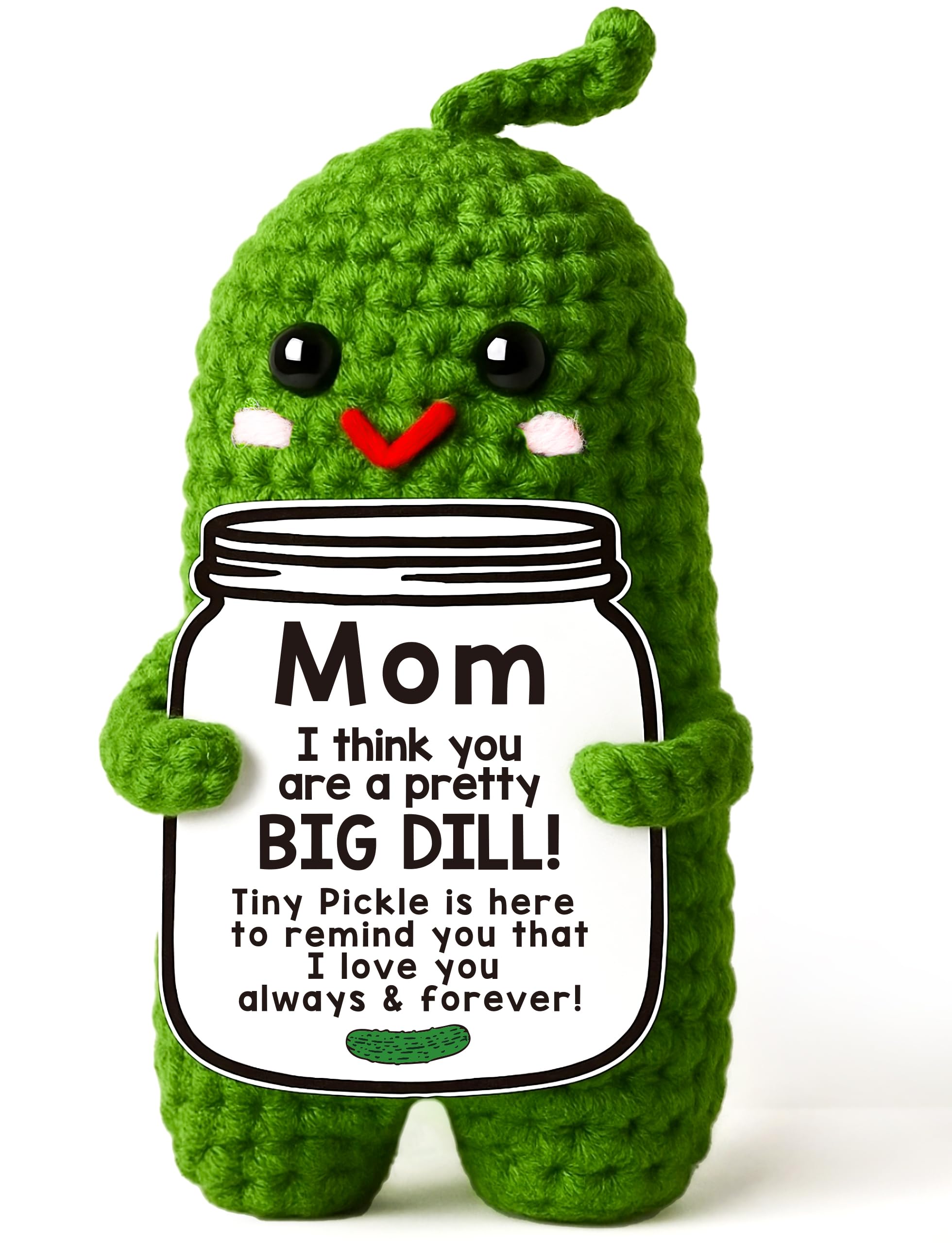 MAMAGIFTREE Big Dill pickle plush close-up, showcasing cozy crochet texture.