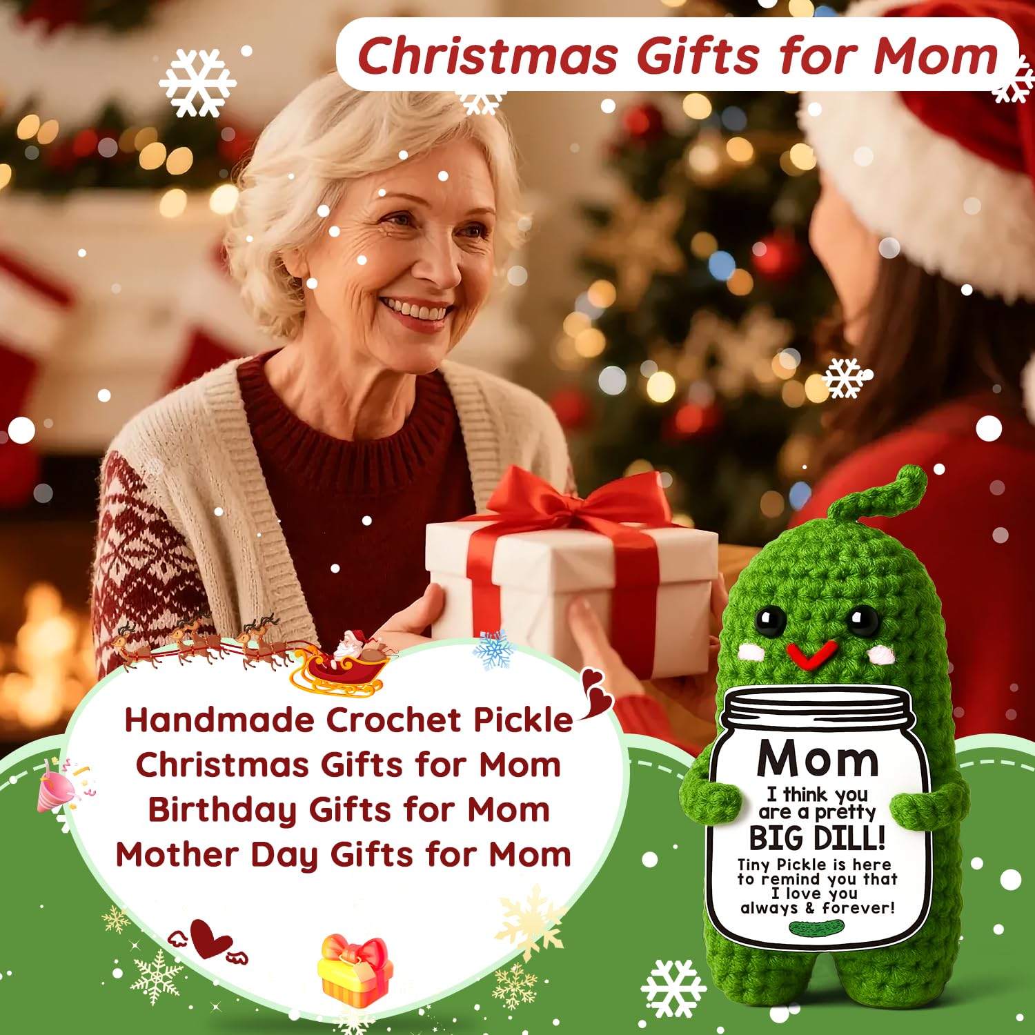 MAMAGIFTREE Big Dill pickle plush with reminder card for moms.