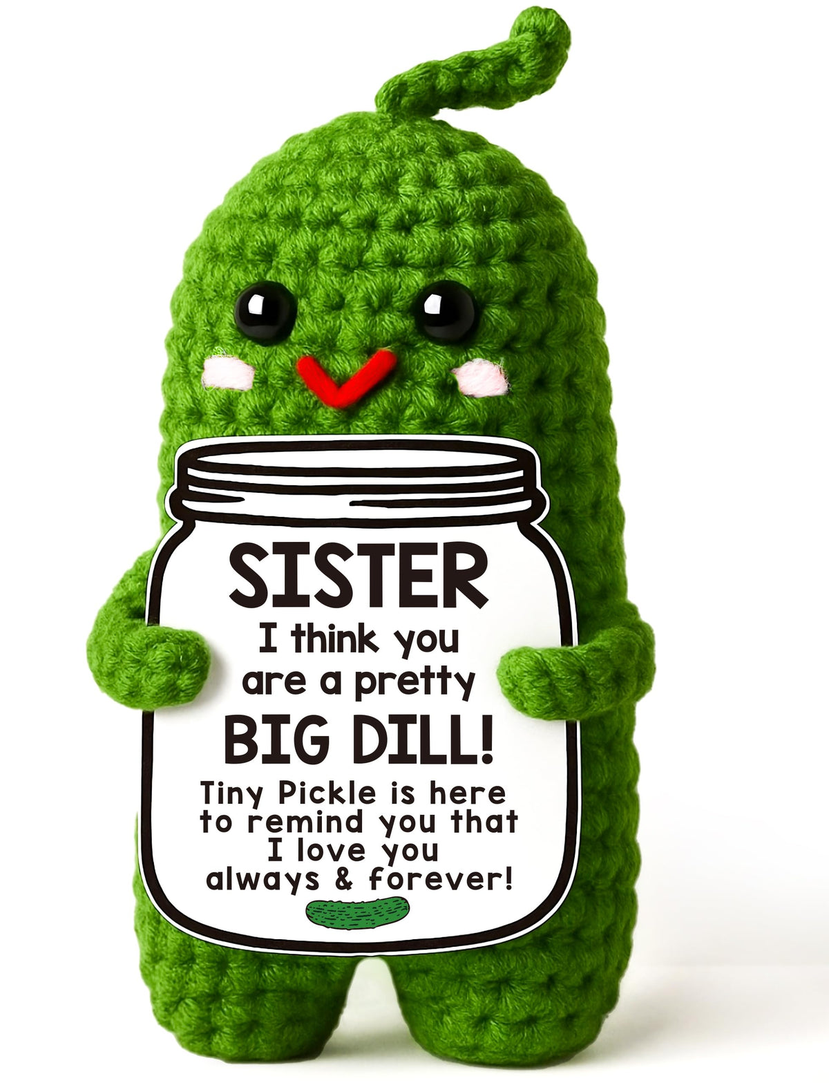 MAMAGIFTREE emotional crochet pickle close-up highlighting soft yarn for a cozy hug.