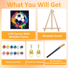 Mandun frame and easel included for immediate display of your soccer art.