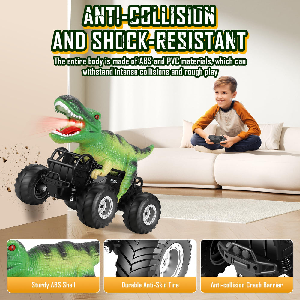 Manercey RC car green LED headlights illuminate night-time action.