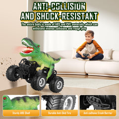 Manercey RC car green LED headlights illuminate night-time action.