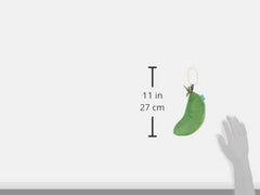 Manhattan Toy farmers market peas in a pod hanging on a stroller clip for easy travel.