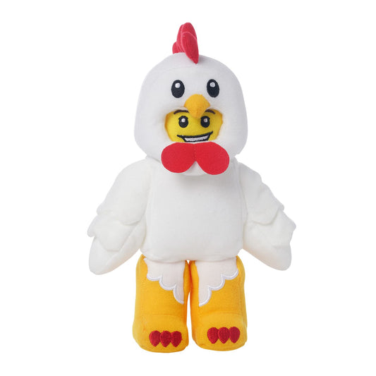 Manhattan Toy LEGO Minifigure Chicken Suit Guy plush stands upright for display.