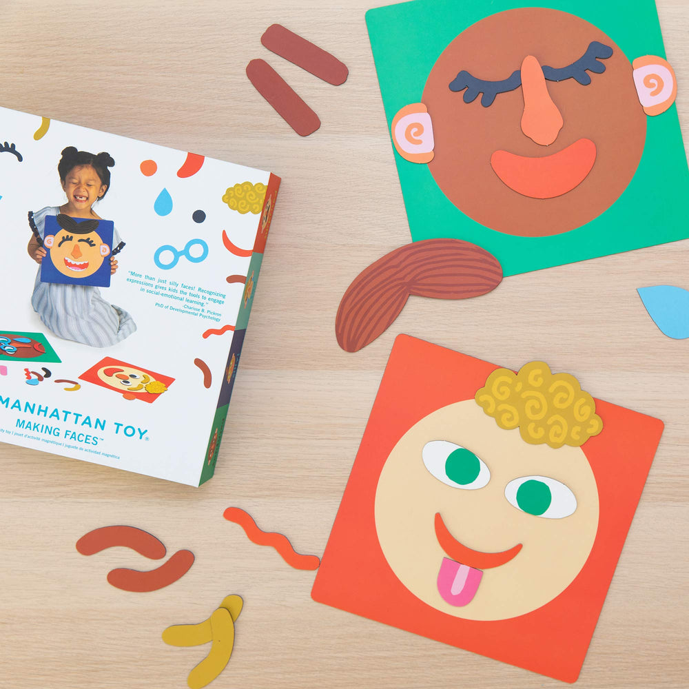 Manhattan Toy Making Faces magnetic pieces snap together easily for quick play.