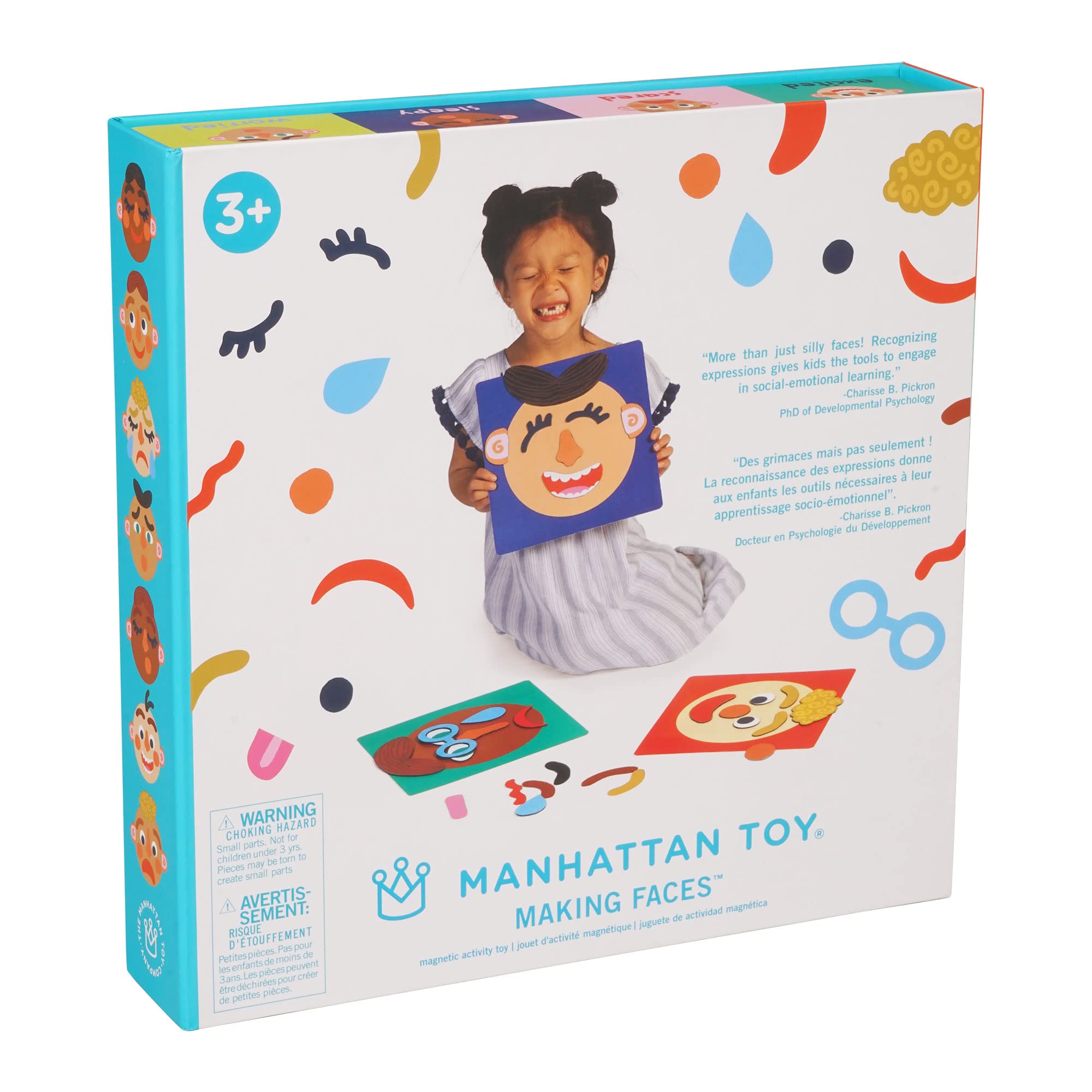 Manhattan Toy Making Faces bilingual feature supports English and French learning.
