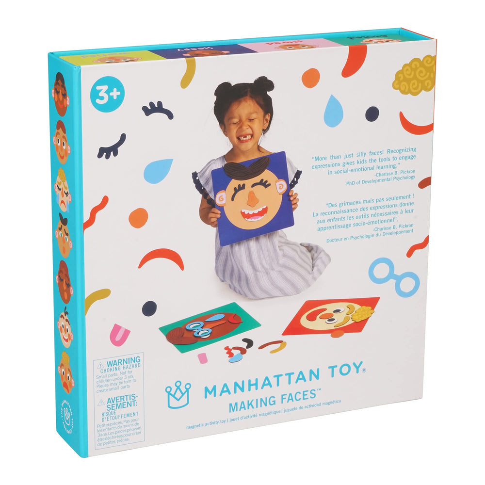 Manhattan Toy Making Faces bilingual feature supports English and French learning.