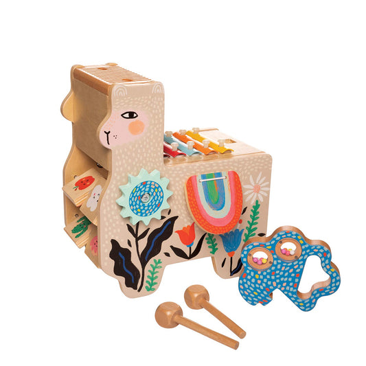 Manhattan Toy Musical Lili Llama maraca tail enhances auditory play for toddlers