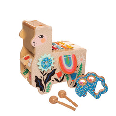 Manhattan Toy Musical Lili Llama maraca tail enhances auditory play for toddlers