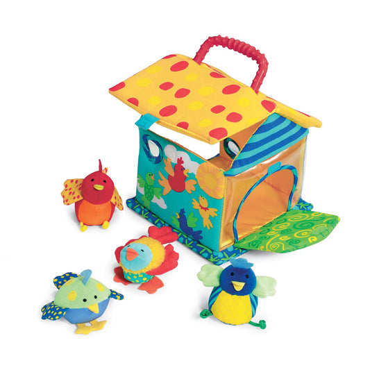 Manhattan Toy Put and Peek Birdhouse roof-open provides easy access for little hands