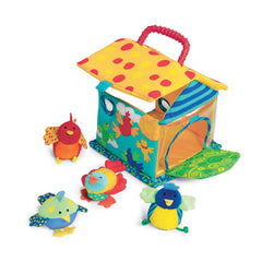 Manhattan Toy Put and Peek Birdhouse roof-open provides easy access for little hands