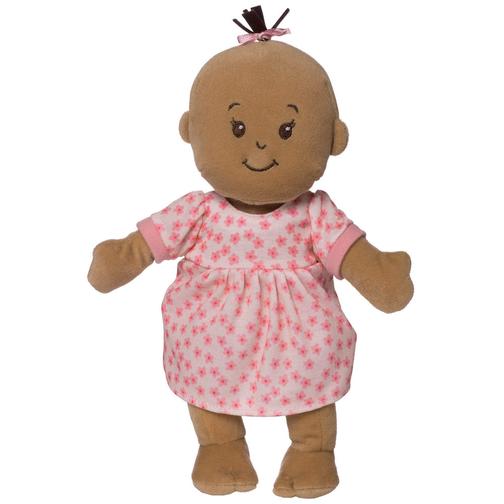 Wee Baby Stella beige dress detail shows floral print and pink trim