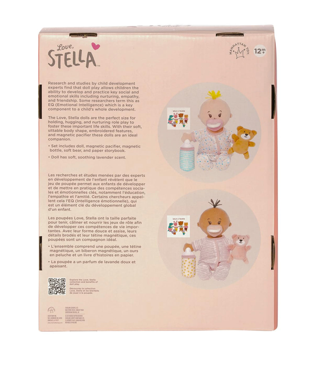 Storybook and soft bear accompany Wee Baby Stella for cozy storytelling moments.