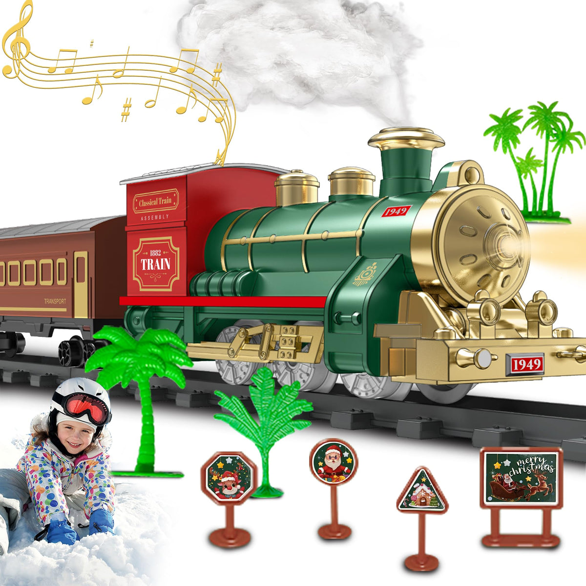 ManManLine train set engine with lights for immersive daytime play