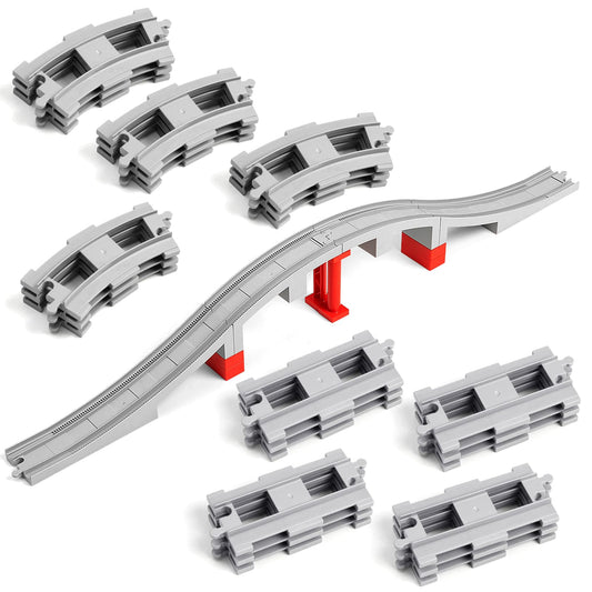 MANNIDOO 34-piece train bridge tracks set for versatile layouts and compatible expansion.