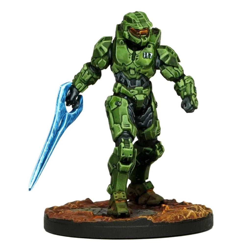 Mantic Master Chief close-up highlighting unassembled and unpainted parts for painting.