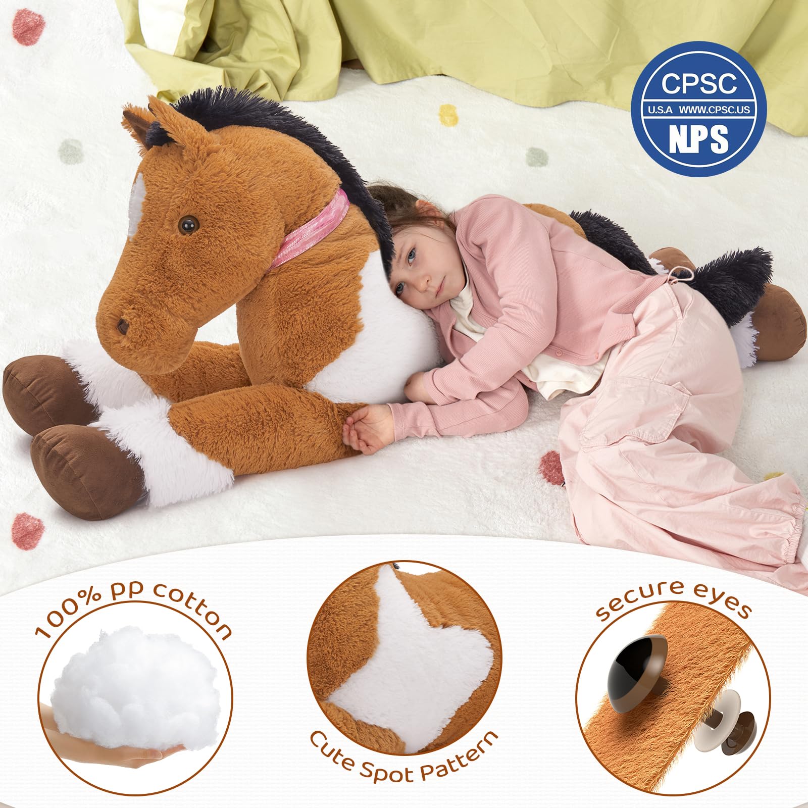 MaoGoLan 47-inch horse plush pillow for cozy naps and comforting hugs.