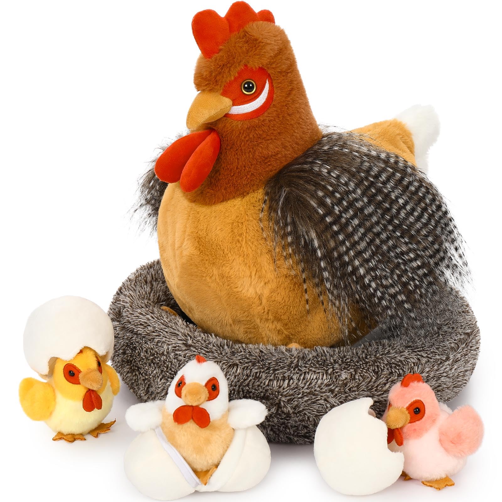 MaoGoLan giant hen plush with baby chick inside, ideal for imaginative play.