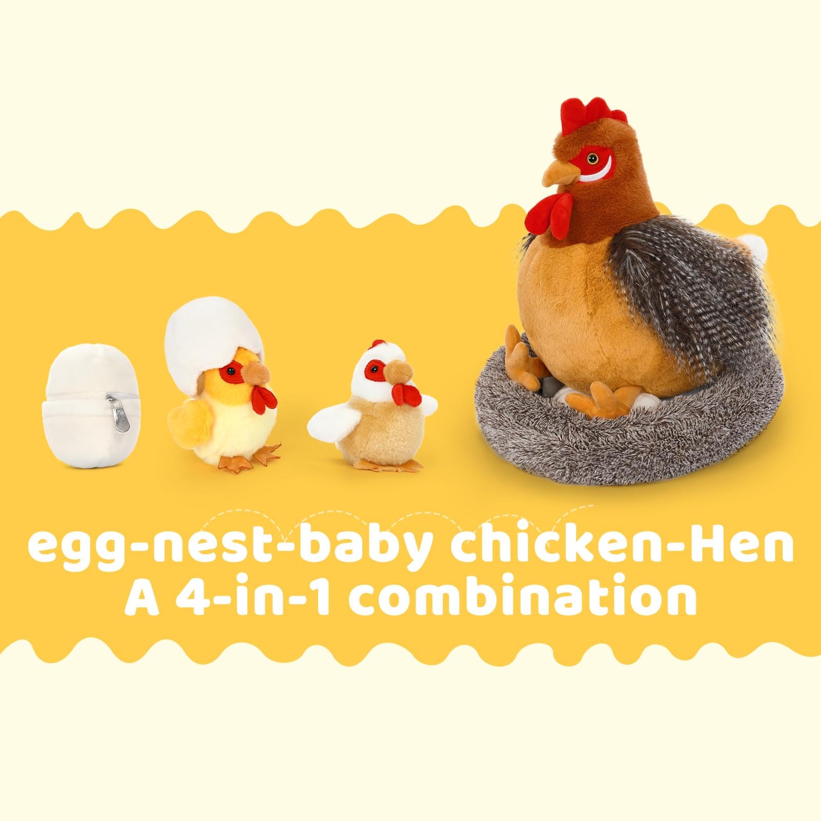 MaoGoLan imaginative play scene featuring a chicken family plush.