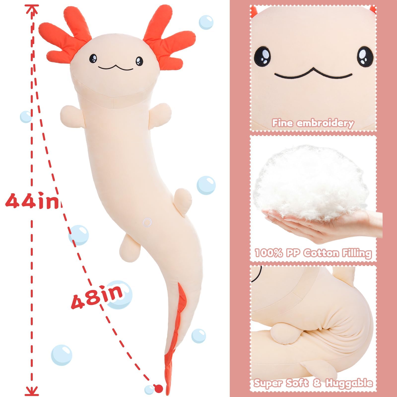 MaoGoLan axolotl pillow closeup face showing soft texture and embroidery