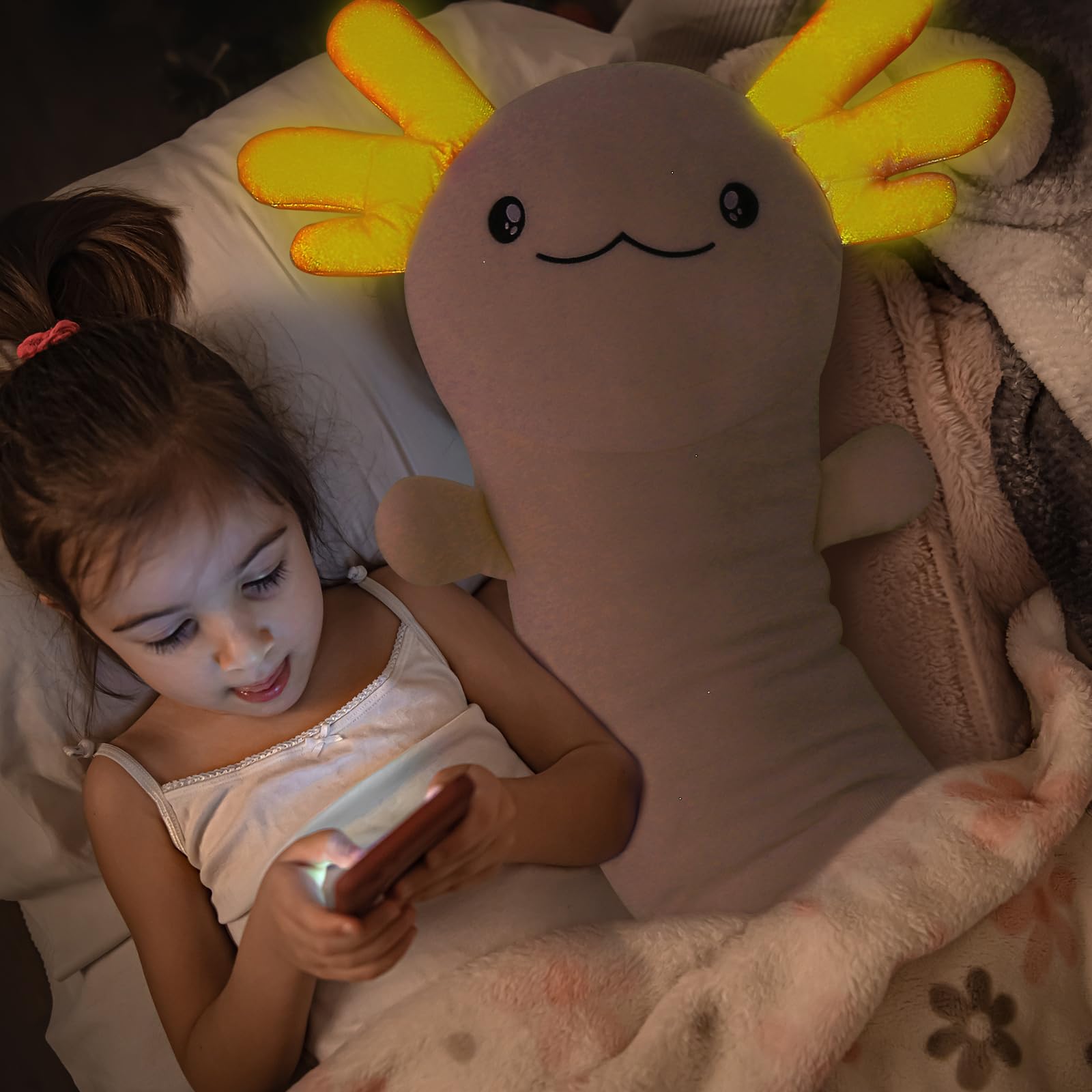 MaoGoLan axolotl pillow on sofa as a cute living room centerpiece