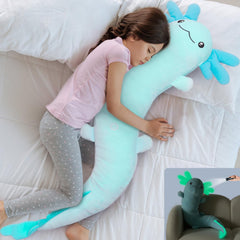 MaoGoLan axolotl plush body pillow in blue for cozy cuddling and room decor.