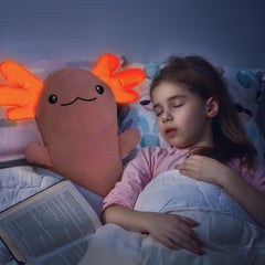 MaoGoLan axolotl plush decorates a bedroom or living space.