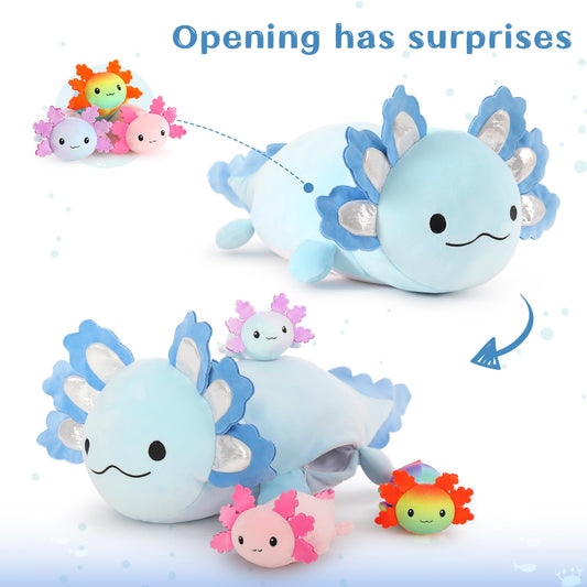 MaoGoLan axolotl plush with three babies inside, ideal for imaginative play.