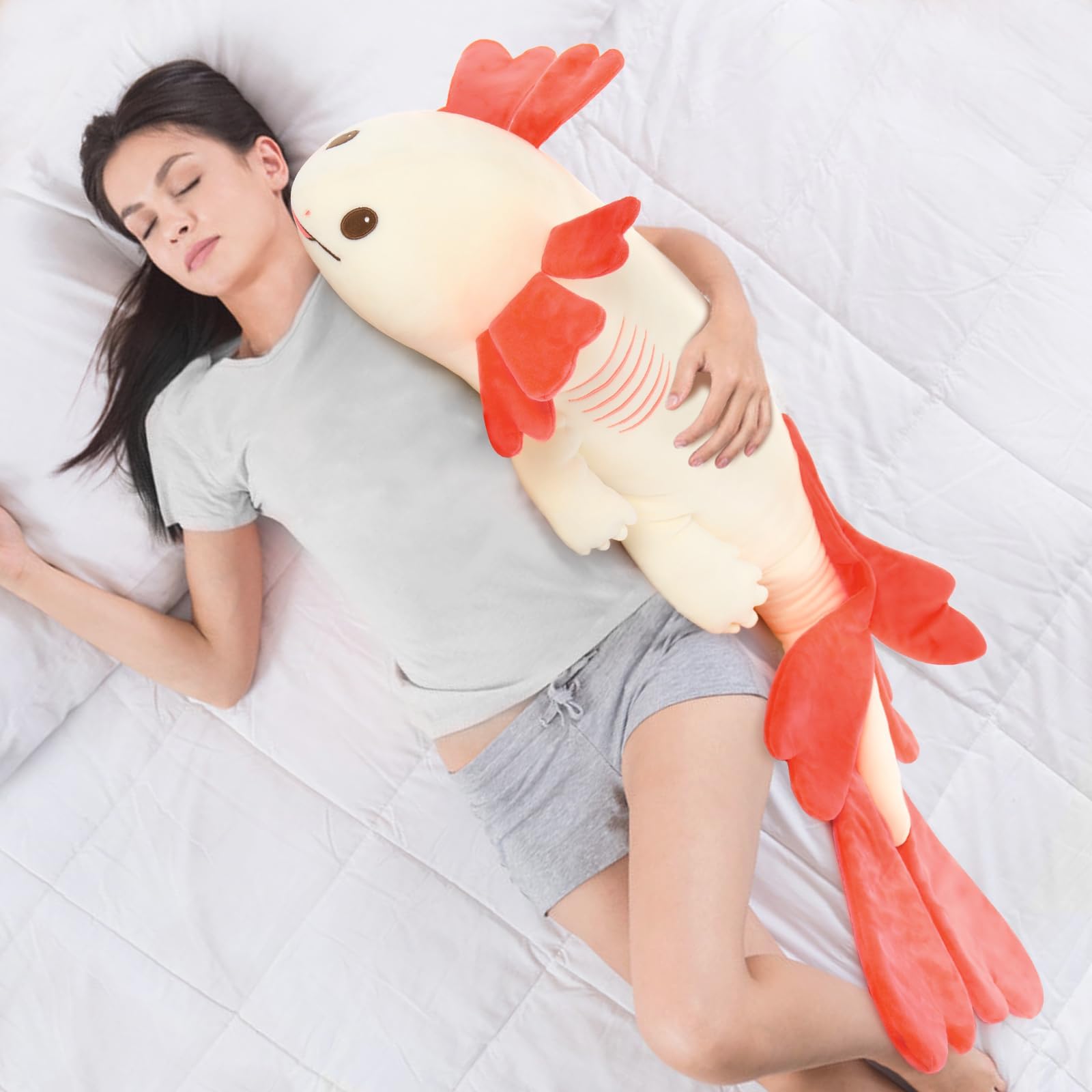 MaoGoLan axolotl plush being hugged by a child