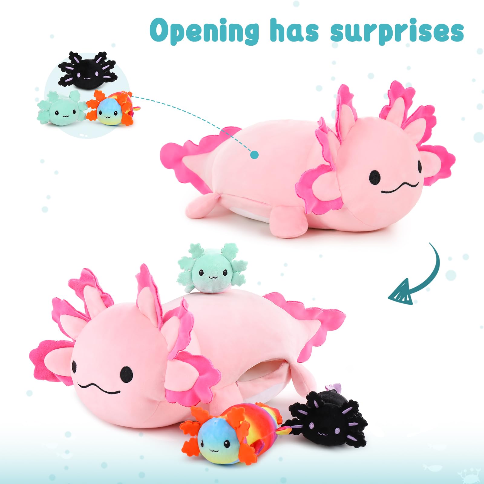 MaoGoLan axolotl plush soft fabric close-up, gentle skin-friendly texture for hugs.