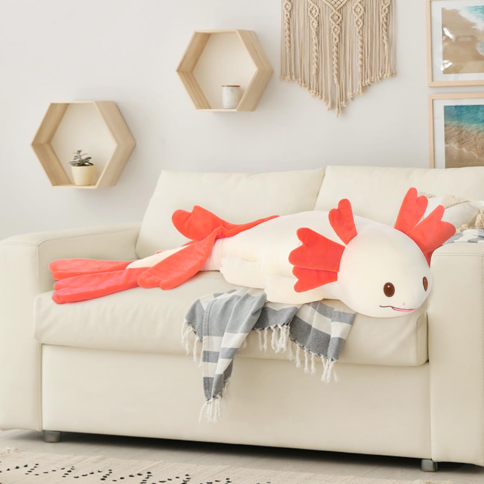 MaoGoLan axolotl plush texture close-up shows soft fur