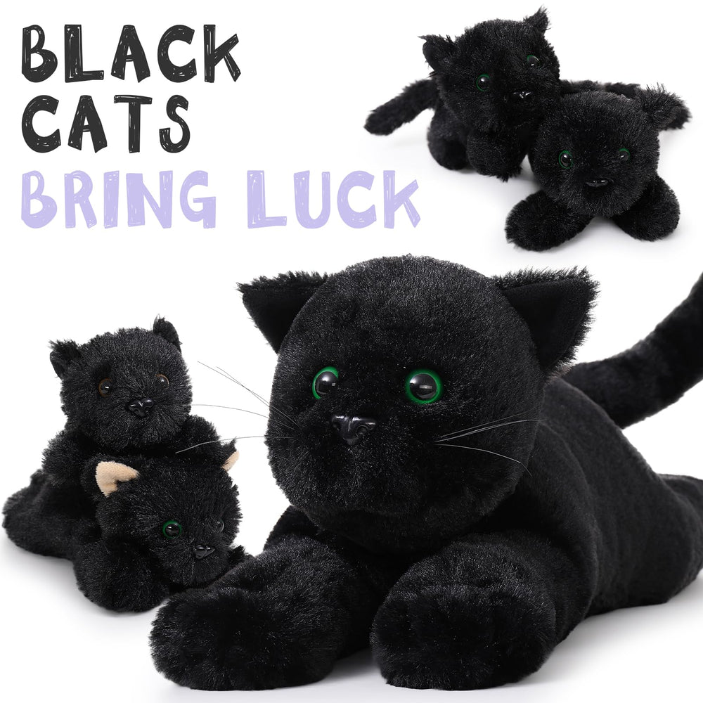 MaoGoLan black cat plush babies detail highlights four tiny kittens.