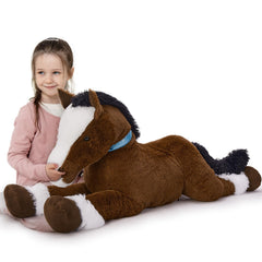 MaoGoLan coffee horse plush, 47-inch rideable toy for imaginative play and cuddling.