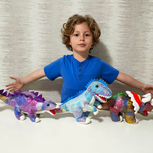 MaoGoLan Velociraptor plush with sequins ideal for dynamic display and adventures.