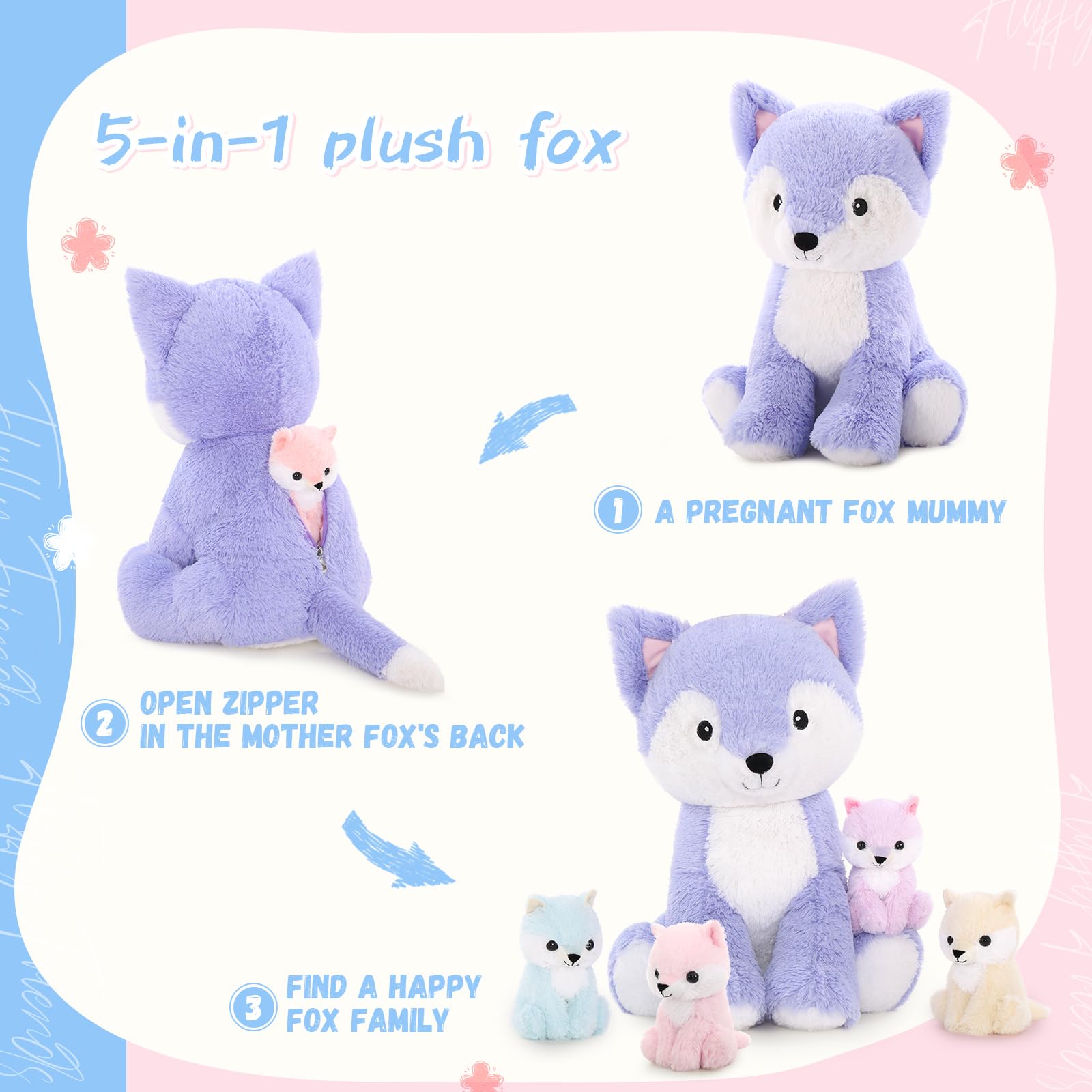 MaoGoLan mom fox plush face detail with soft fur and bright eyes.