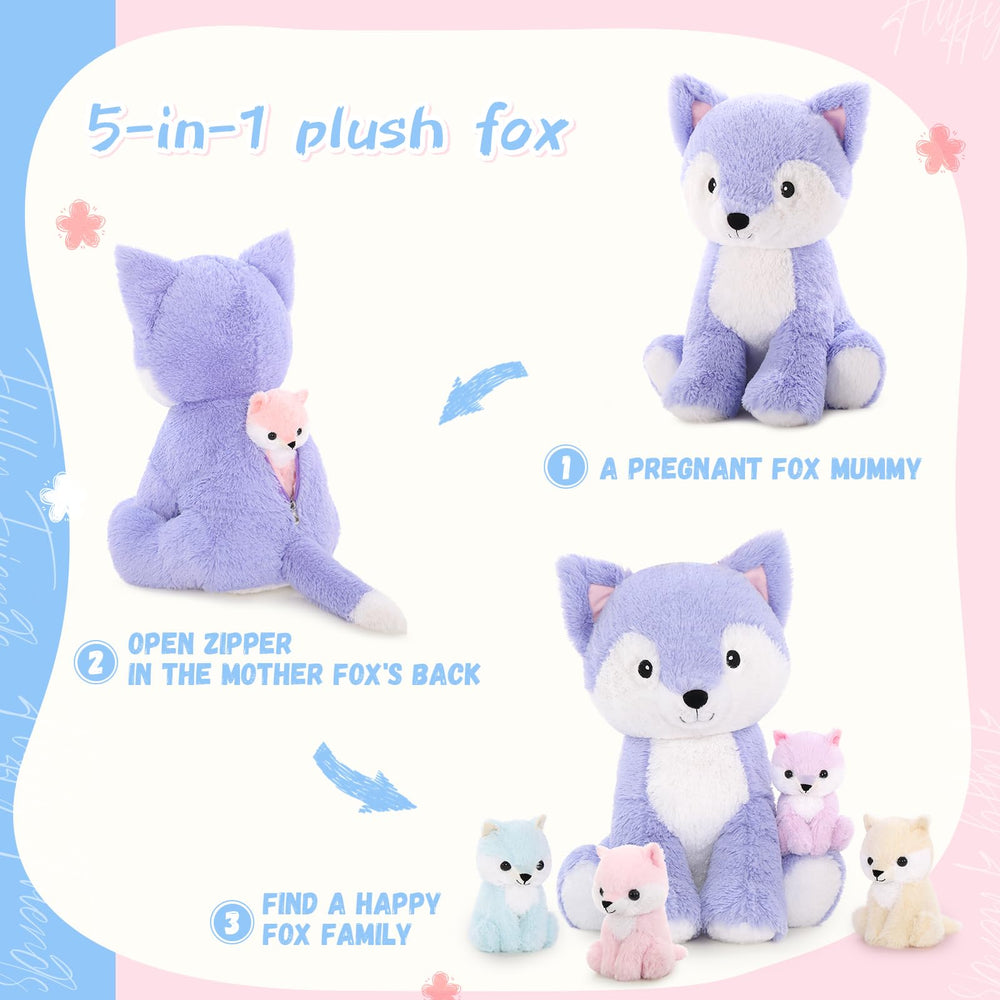 MaoGoLan mom fox plush face detail with soft fur and bright eyes.