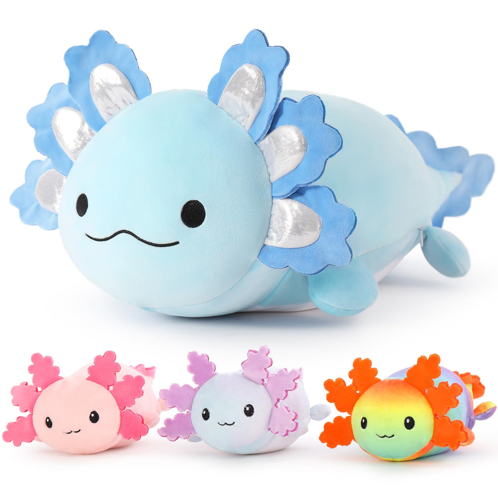 MaoGoLan giant axolotl plush in blue, a soft cuddle companion for kids.