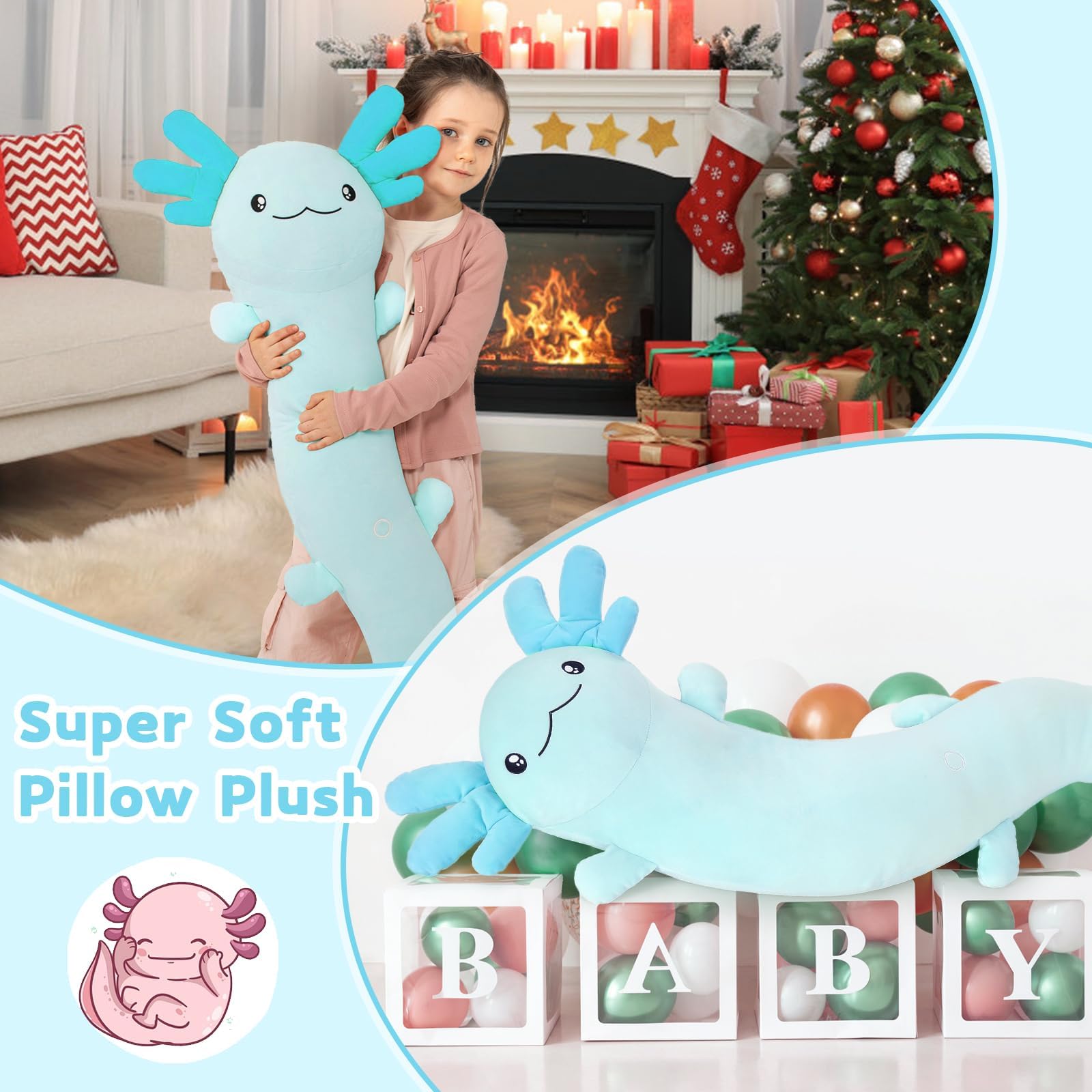 MaoGoLan giant axolotl plush for comforting hugs and relaxation.