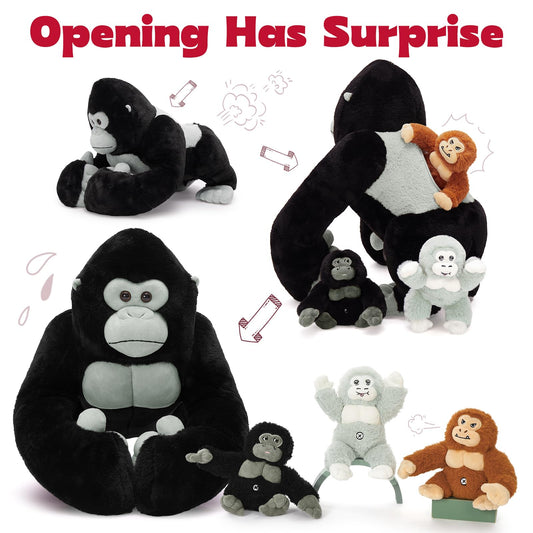Gorilla with babies in plush form sparks imaginative storytelling and pretend adventures.