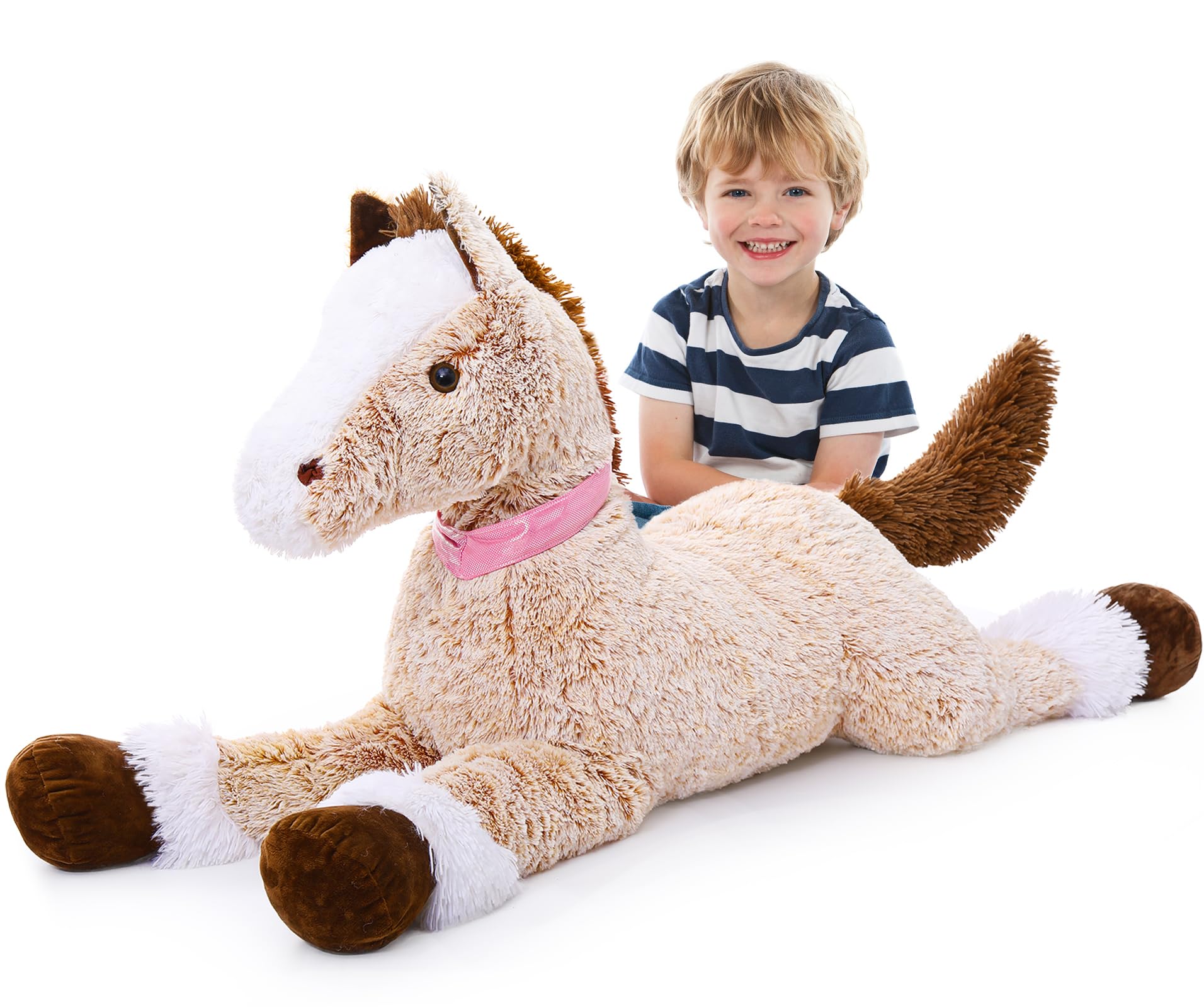 MaoGoLan giant horse toy in brown, front view, ideal cuddle buddy for kids.