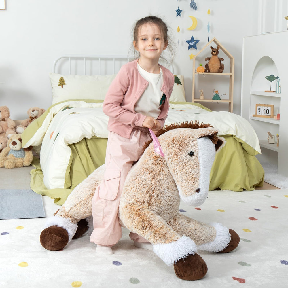 MaoGoLan giant horse toy with pink rein detail, brown, great for role-play stories.