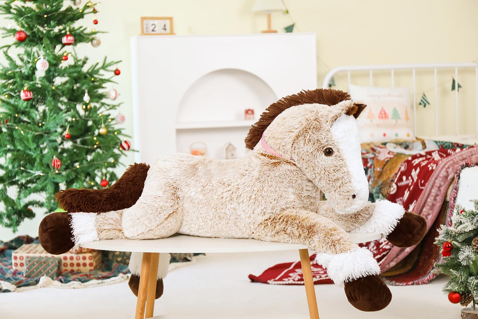 MaoGoLan giant horse toy in brown, side view, perfect for imaginative riding play.